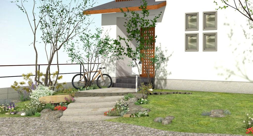 自然素材を使った芝生のお庭