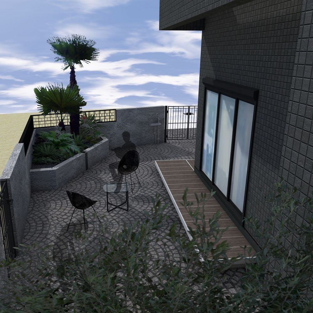 スタイリッシュモダンな庭　外構パース