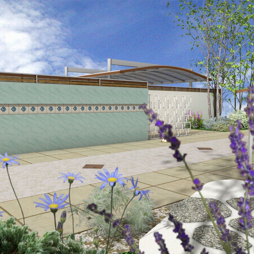 カラフルな壁の外構　エクステリア