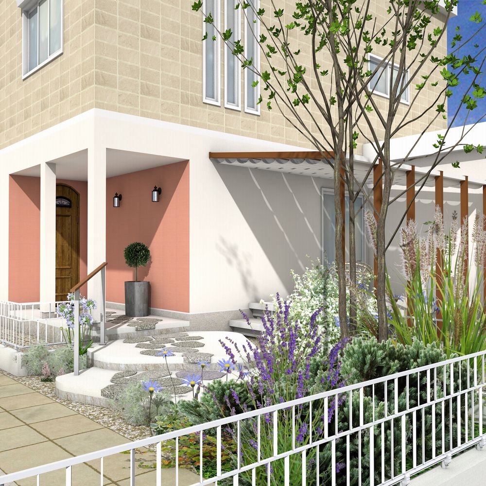 外構パース　外国風のエクステリア