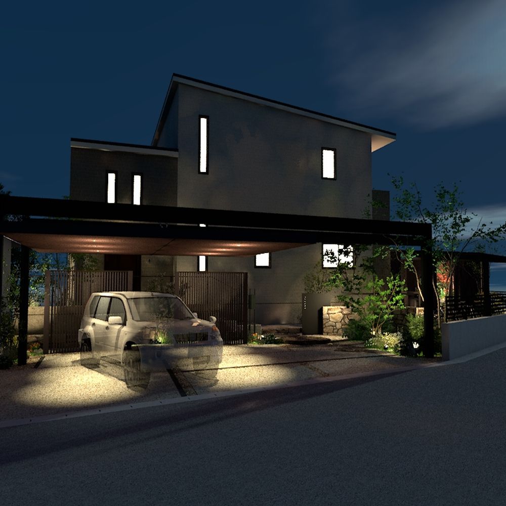 和モダン外構　夜景パース