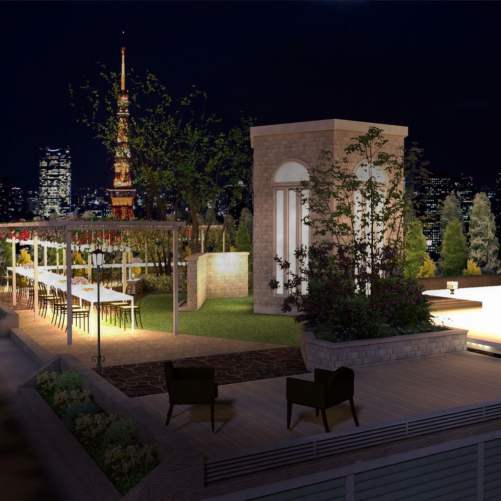 屋上緑化　夜景パース