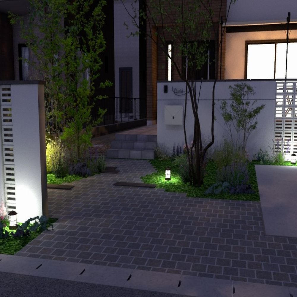 外構パース　夜景　RIKCAD