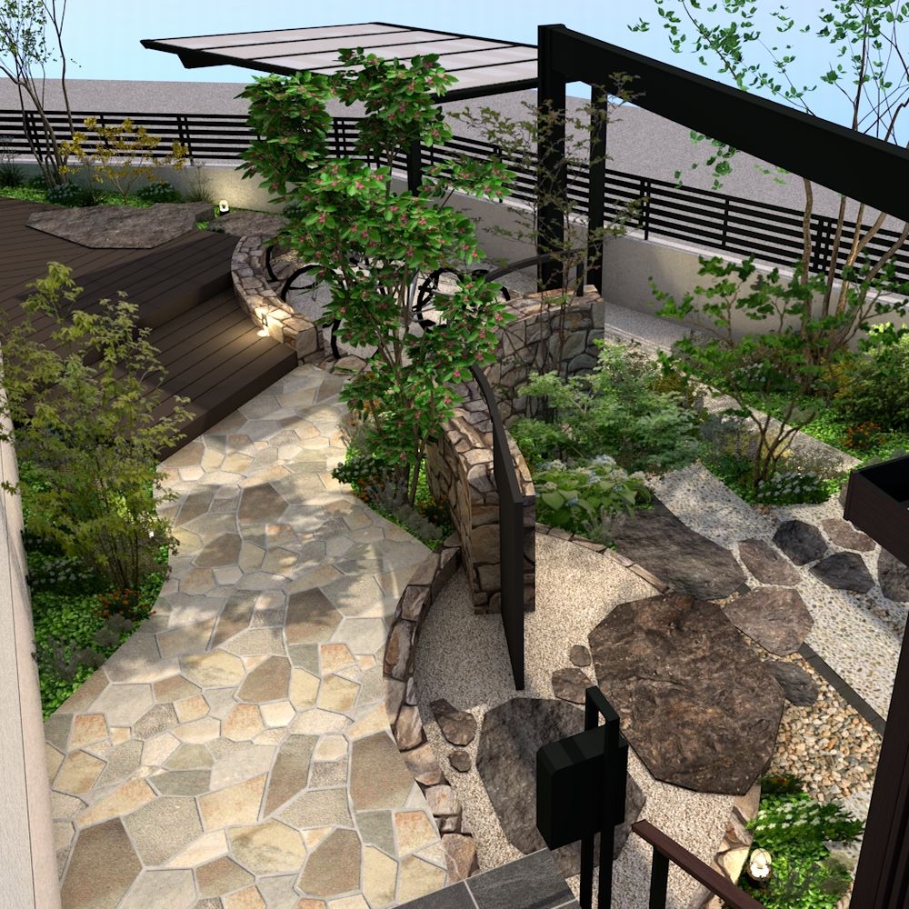 エクステリアパース　中庭へ続くアプローチ